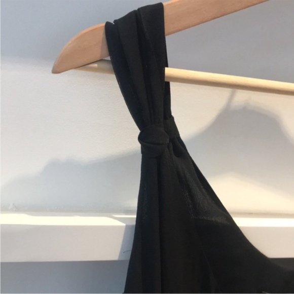 Black Silk Slip Mini Flare Dress with Thin Tie Belt - Picture 5 of 11